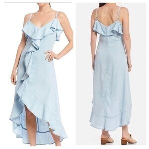 Reba Spring Escape Chambray Midi Dress Tired Ruffles High Low Maxi